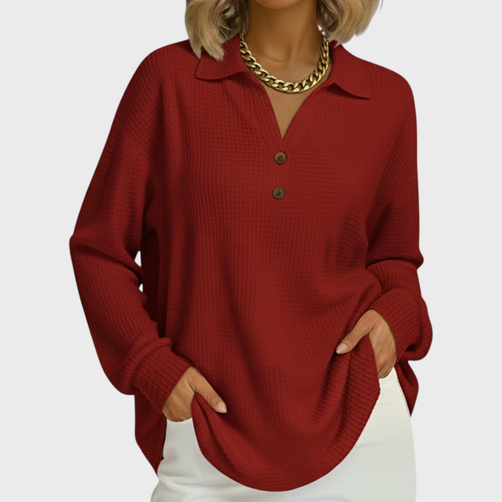 Laura - Pull rouge à col polo