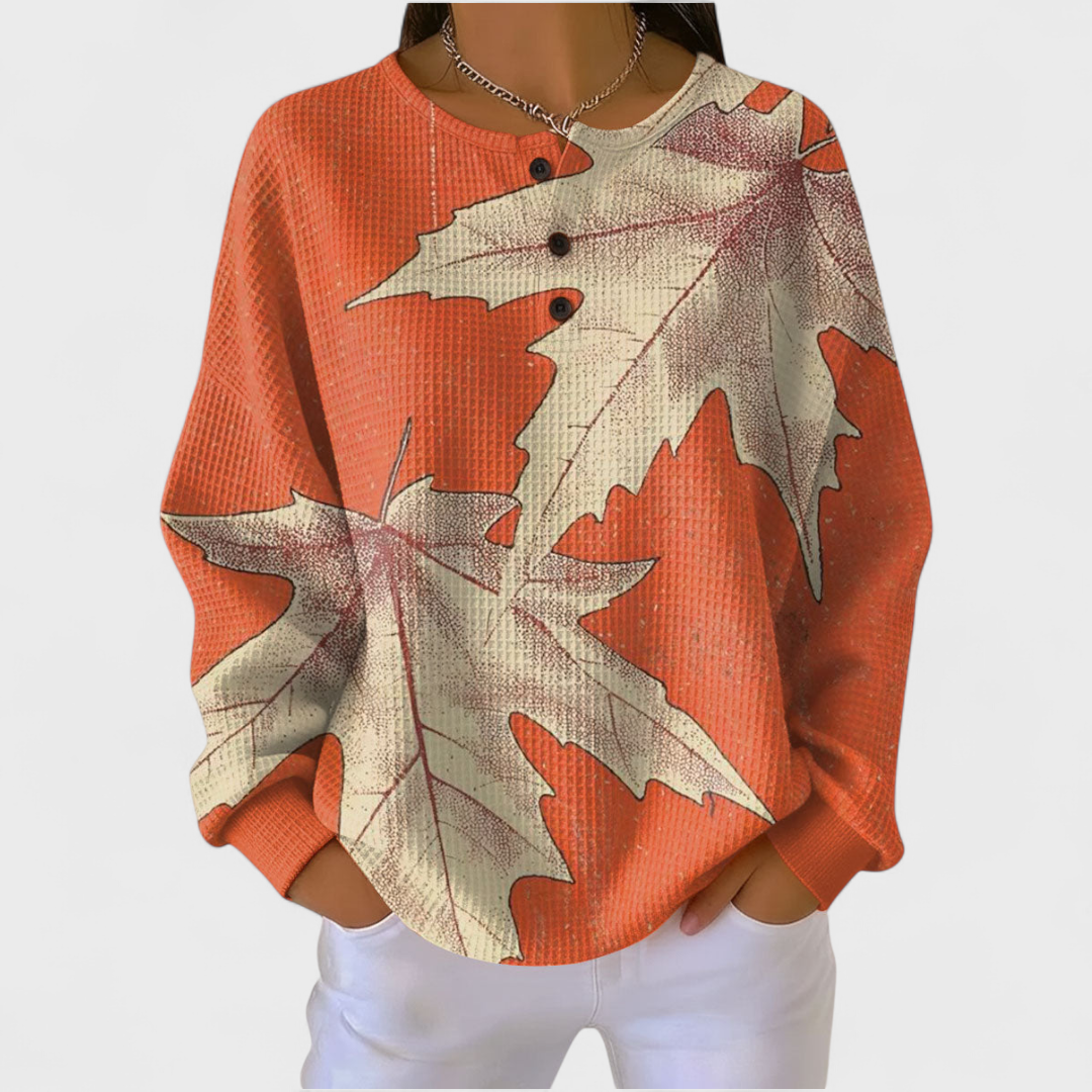 Manon - Pull orange à motif feuille d'automne