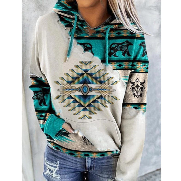 Maritza – Sweat à capuche femme d’hiver à imprimé aztèque