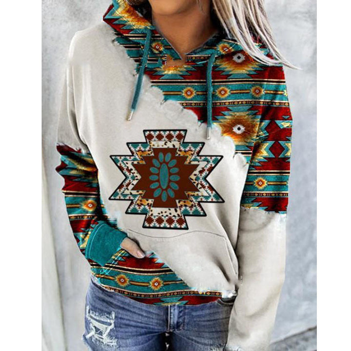 Maritza – Sweat à capuche femme d’hiver à imprimé aztèque