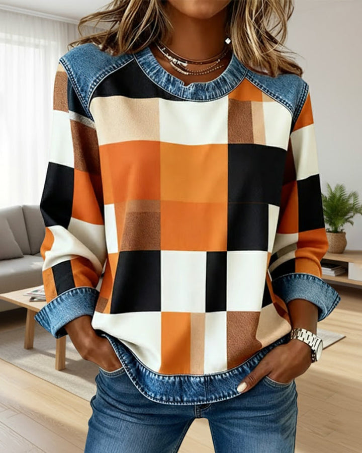 Sweat À Motif Patchwork À Carreaux Et Couleur Contrastée