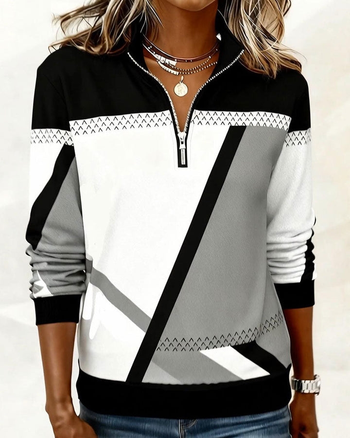Blouse Élégante Unie À Détails Patchwork Et Col V