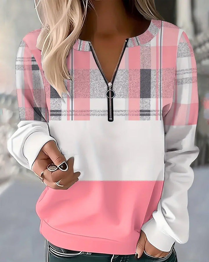 Sweat Décontracté À Carreaux Couleur Contrastée
