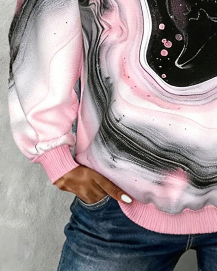 Sweat à col revers Bouton Imprimé Manche Longue