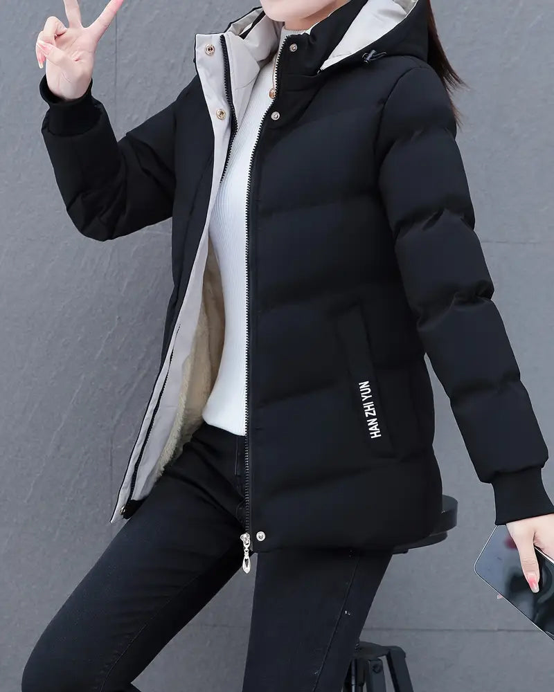 Veste décontractée couleur unie chaude à capuche