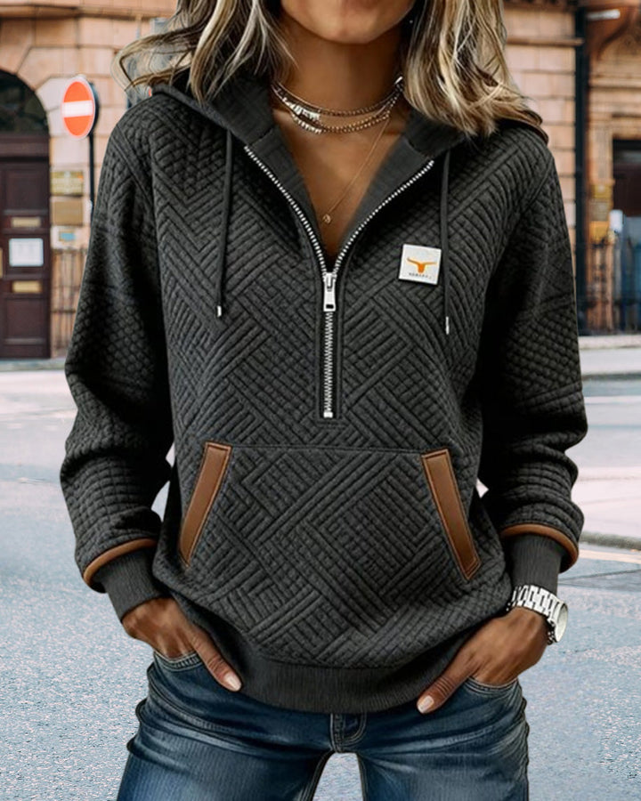 Sweat À Capuche Manches Longues Jacquard Décontracté