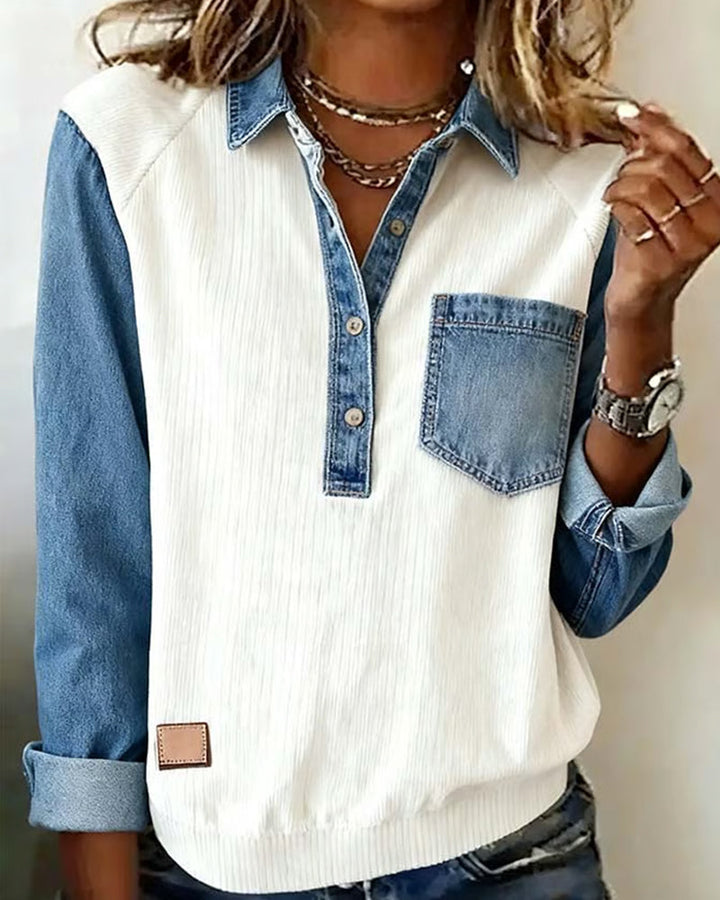 Sweat-Shirt Revers Boutonné Panachage Assemblé