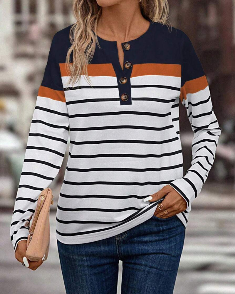 Top Avec Un Motif Rayé Détendu et Une Couleur de Contraste