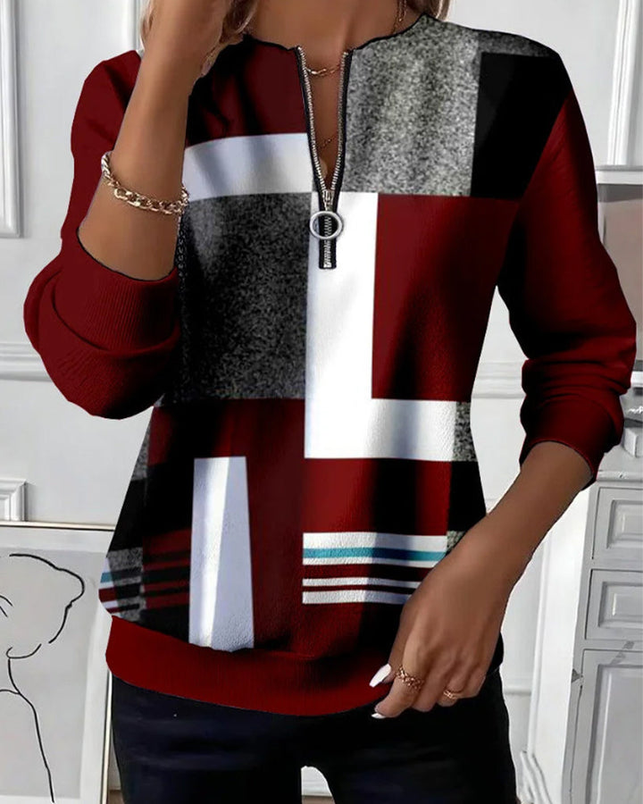 Sweat-Shirt Décontracté À Demi-Zip Avec Imprimé