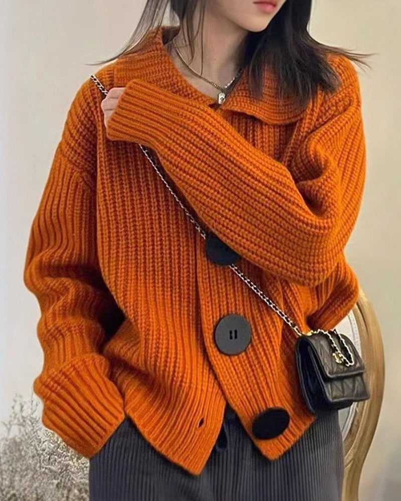 Cardigan à gros boutons et tissage tricot