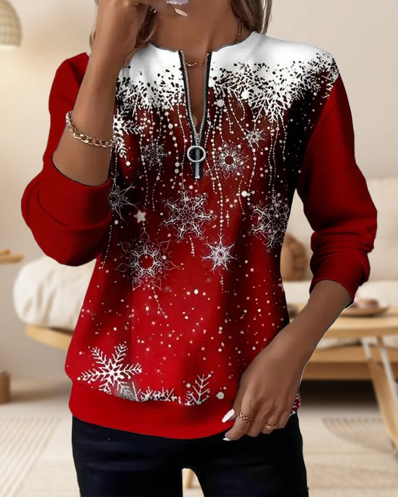 Sweat Demi-Zip Flocon de Neige Col Rond