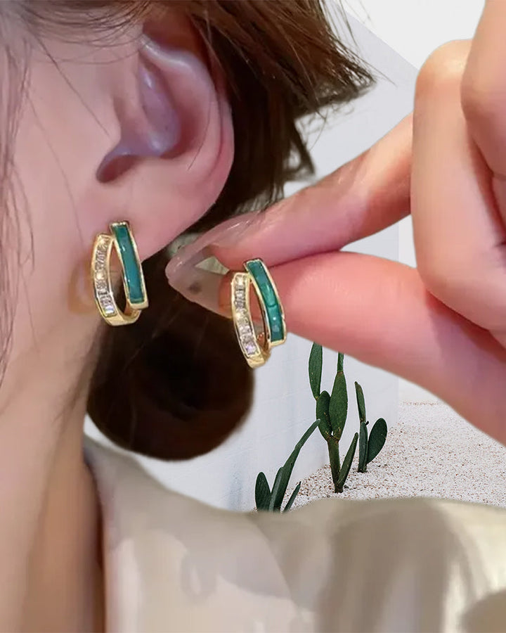 Boucles d'oreilles émeraude élégantes à double couche