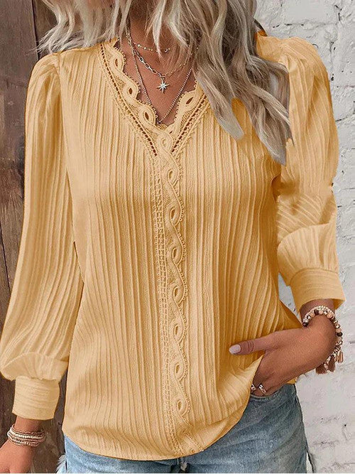 Blouse Elégante Rayée à Col Dentelle