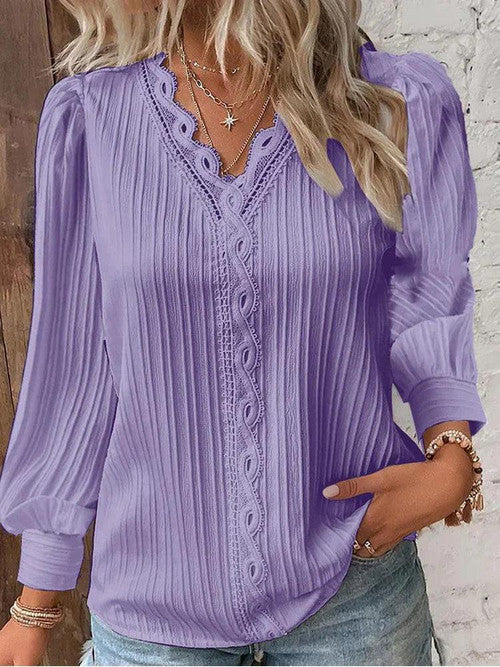Blouse Elégante Rayée à Col Dentelle