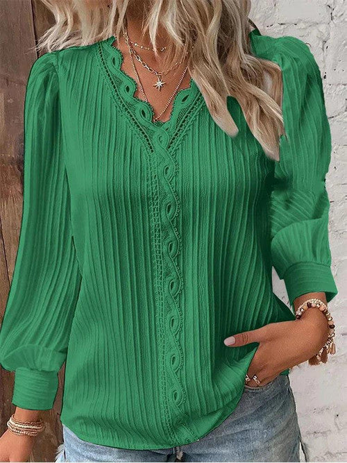 Blouse Elégante Rayée à Col Dentelle