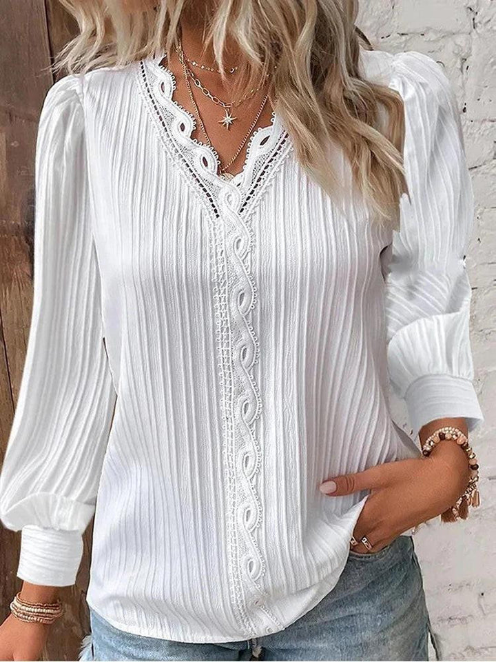 Blouse Elégante Rayée à Col Dentelle