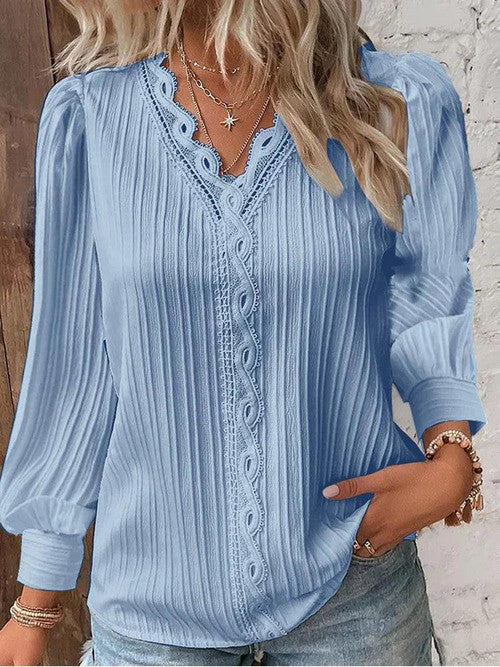 Blouse Elégante Rayée à Col Dentelle