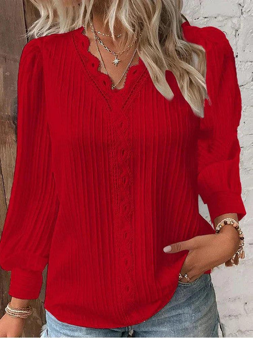 Blouse Elégante Rayée à Col Dentelle