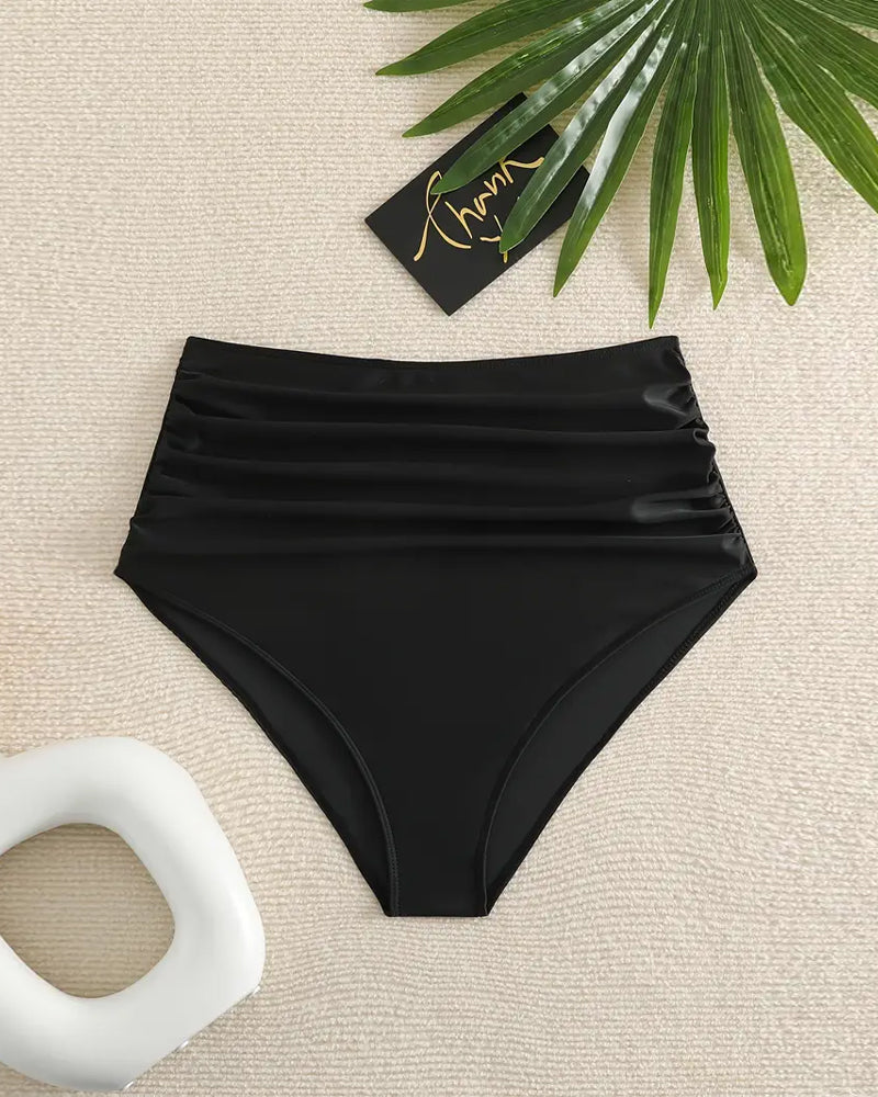 Bas De Maillot Plissé Uni Taille Haute