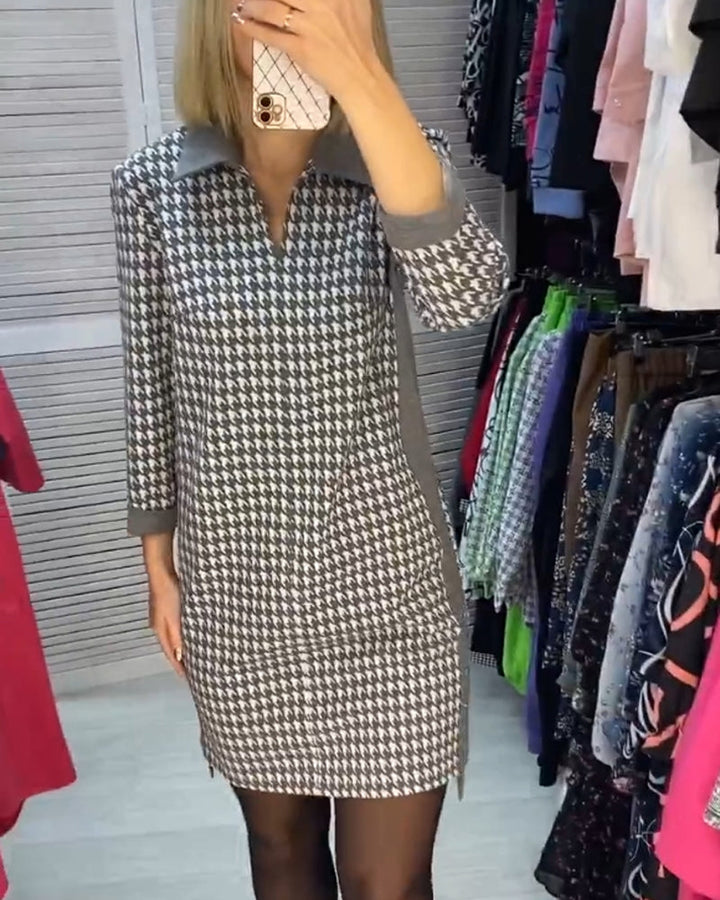 Robe à revers avec poche et carreaux