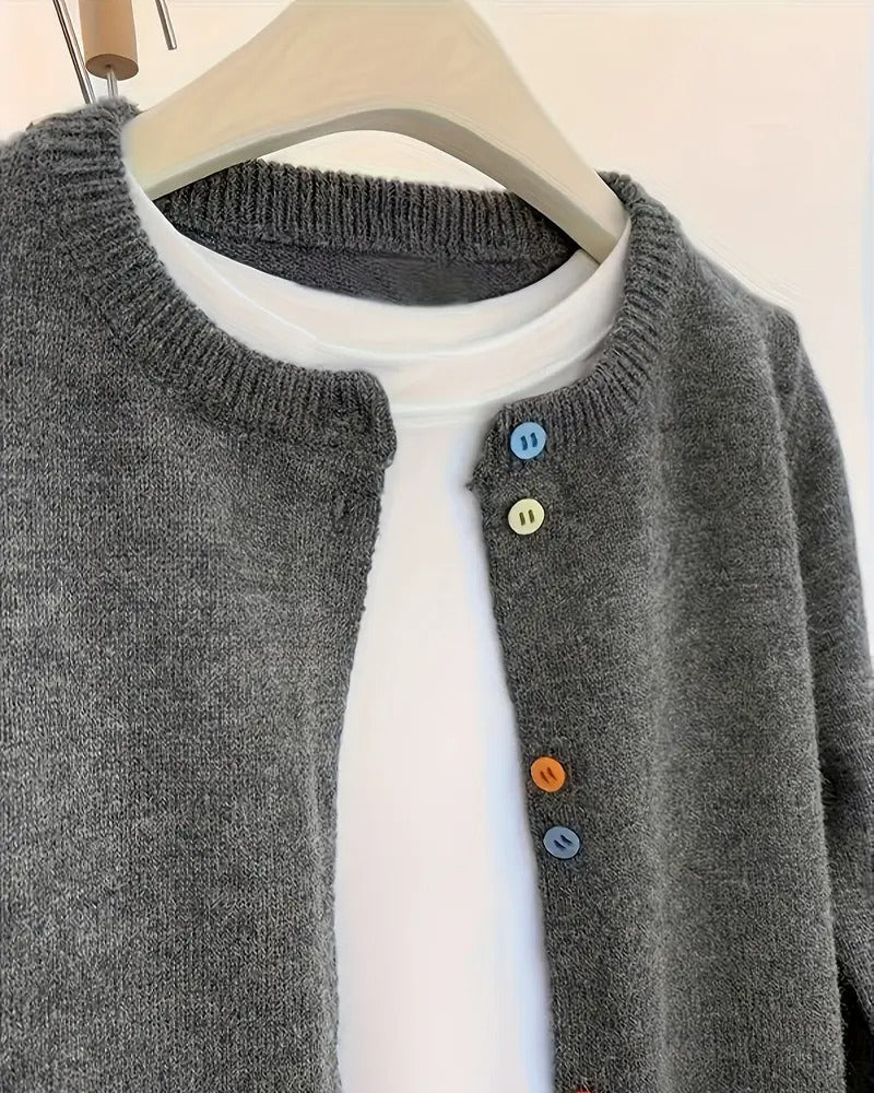 Cardigan décontracté de couleur unie à manches longues