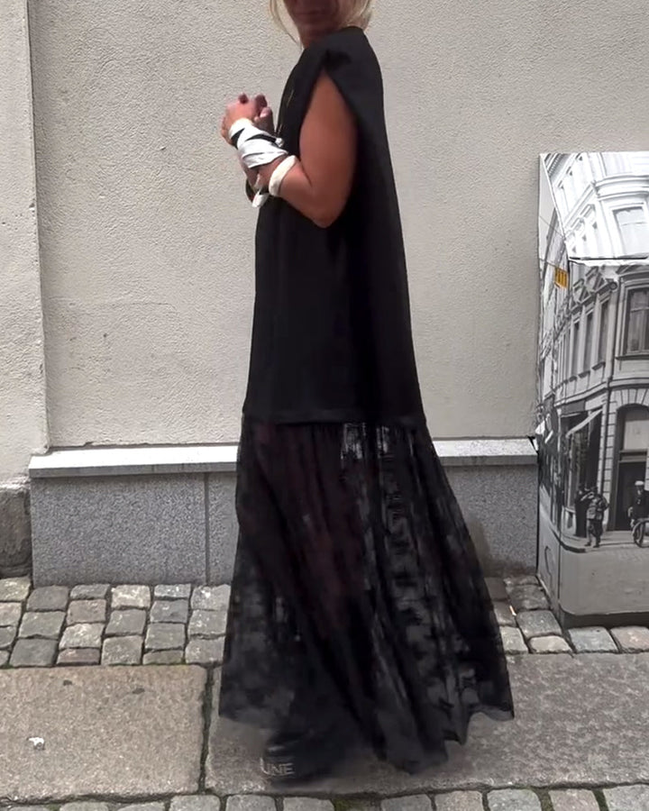 Robe sans Manches en Mesh et Patchwork