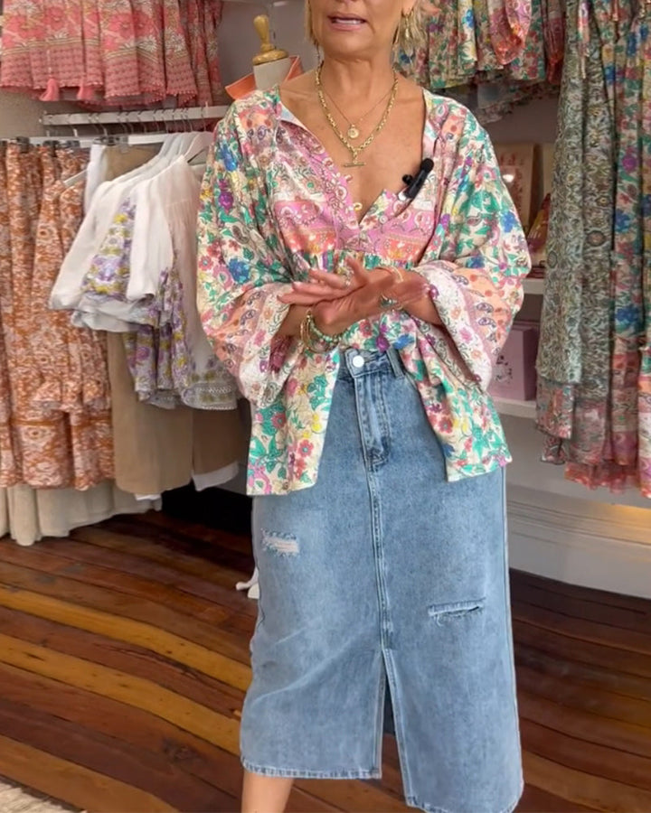 Blouse décontractée à imprimé floral coloré