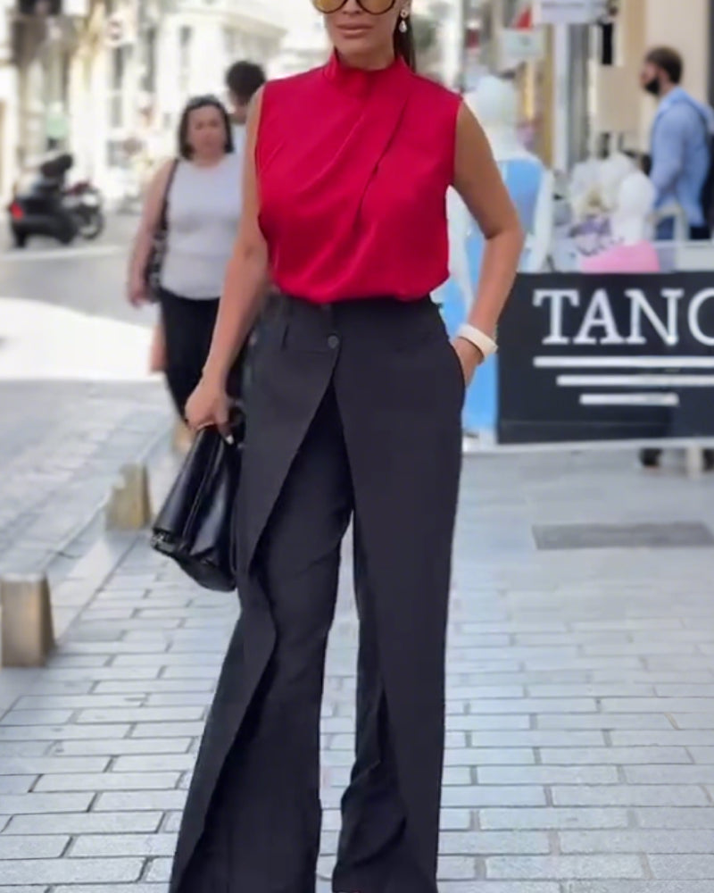 Pantalon Asymétrique À Couches Jambes Larges