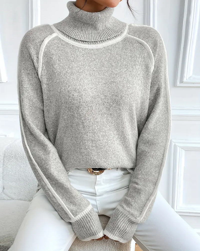 Pull Col Montant Tendance Couleur Contrastée