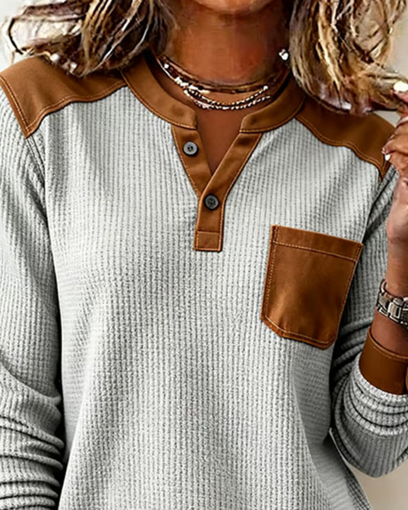 Sweat Éponge Casual Bloc de Couleur