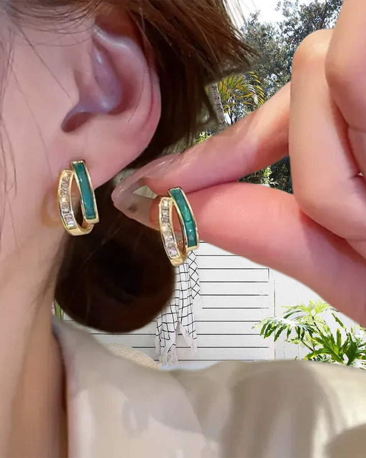 Boucles d'oreilles émeraude élégantes à double couche