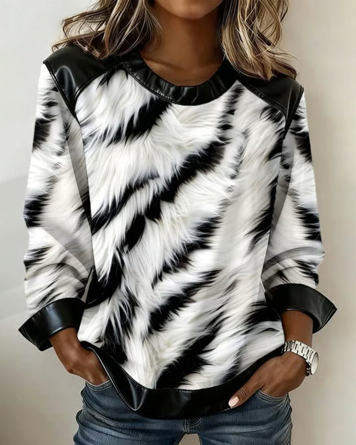Sweat Tendance À Impression Patchwork Et Manches Longues
