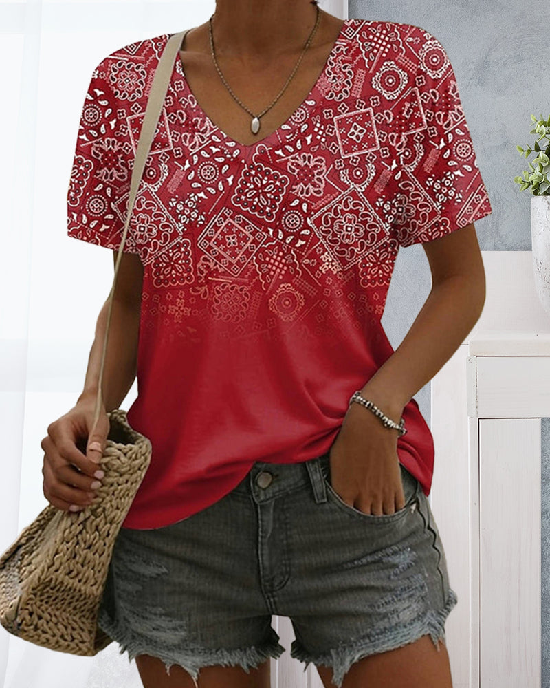 T-Shirt Col V Imprimé