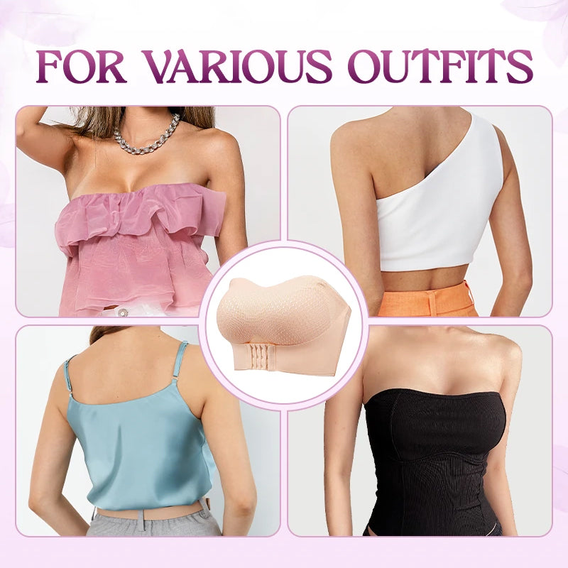 Soutien-Gorge Push-Up Sans Bretelles Confortable Anti-Glissant Avec Boucle Avant