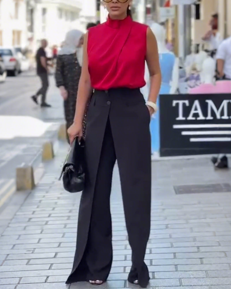 Pantalon Asymétrique À Couches Jambes Larges