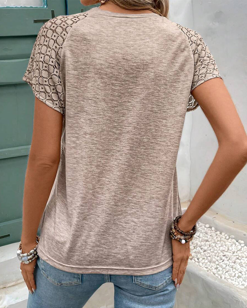 T-Shirt Solide Couleur Creuse Col Rond Slim