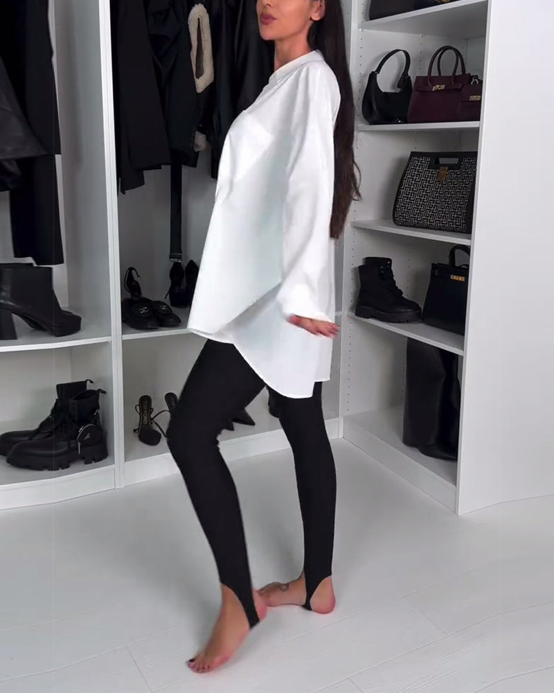 Leggings De Couleur Unie Avec Brides Aux Chevilles
