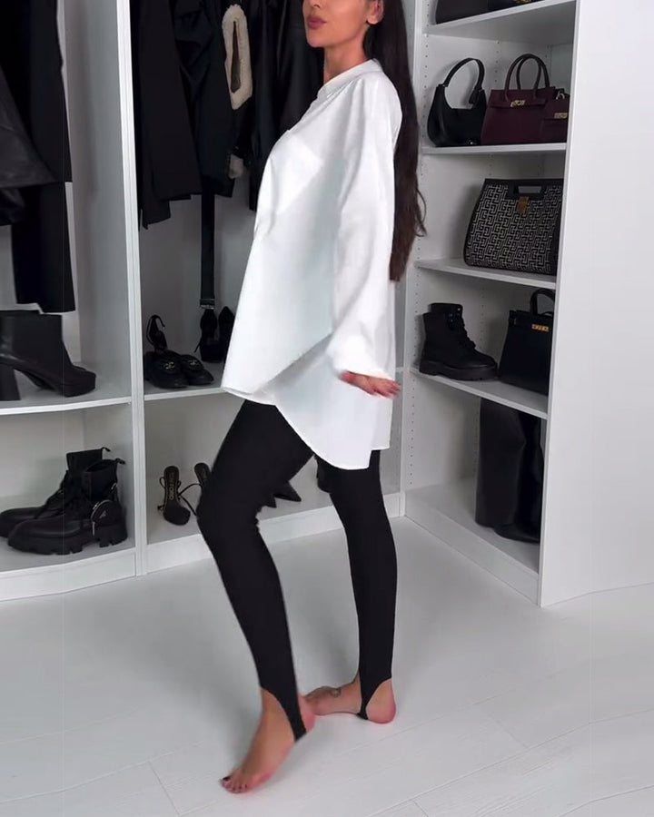Leggings De Couleur Unie Avec Brides Aux Chevilles