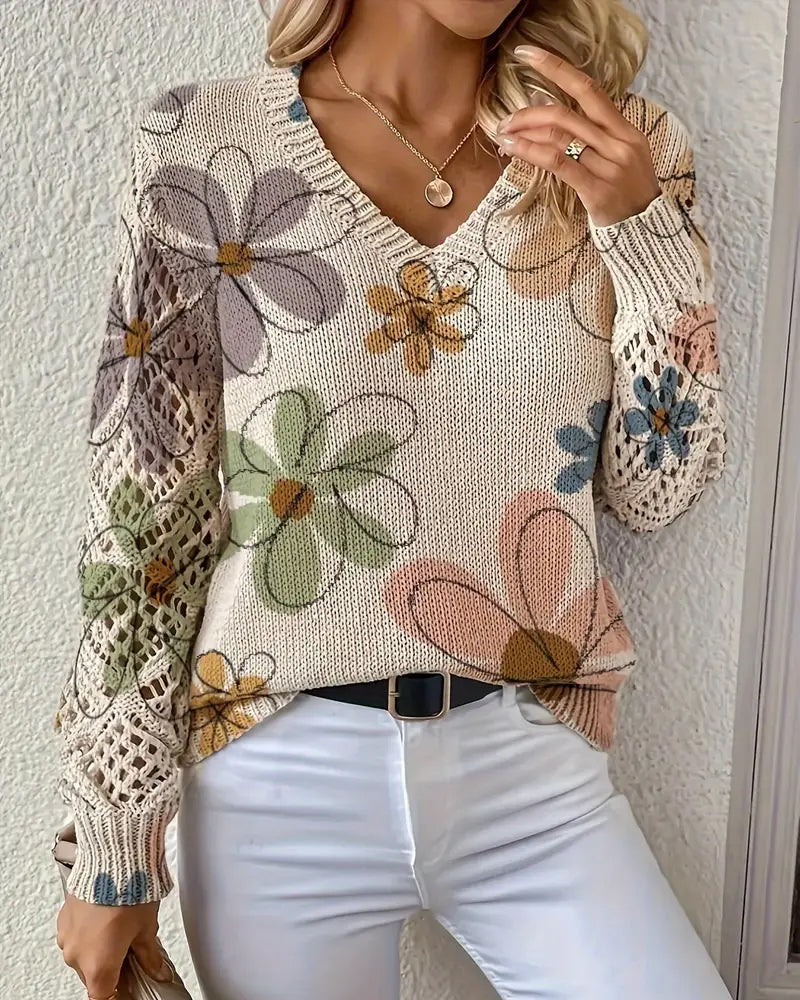 Pull À Col En V Avec Motif Ajouré