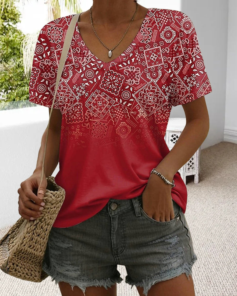 T-Shirt Col V Imprimé