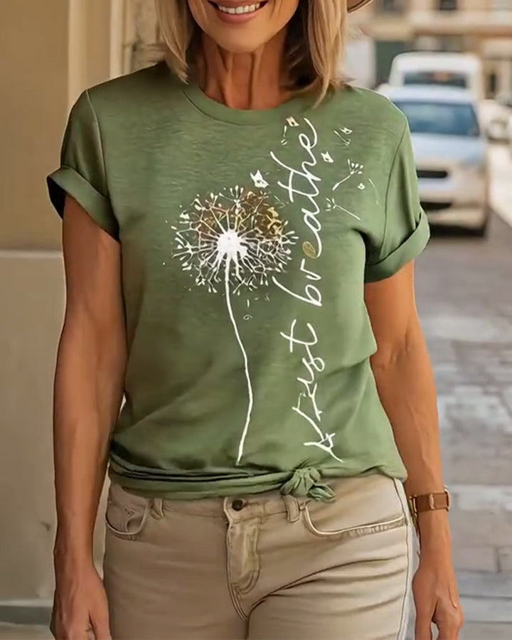 T - Shirt Imprimé Pissenlit Manches Courtes