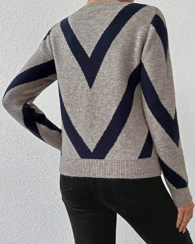 Pull Avec Caractéristiques Imprimé Géométrique Et Col Rond