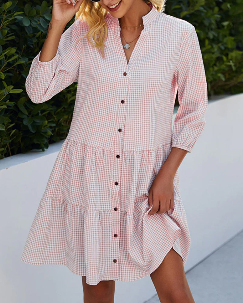 Robe à carreaux à col montant