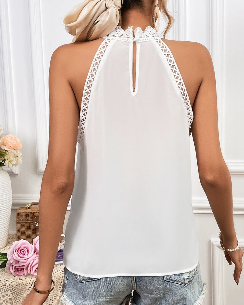 Gilet Uni Dentelle Creuse Sans Manches