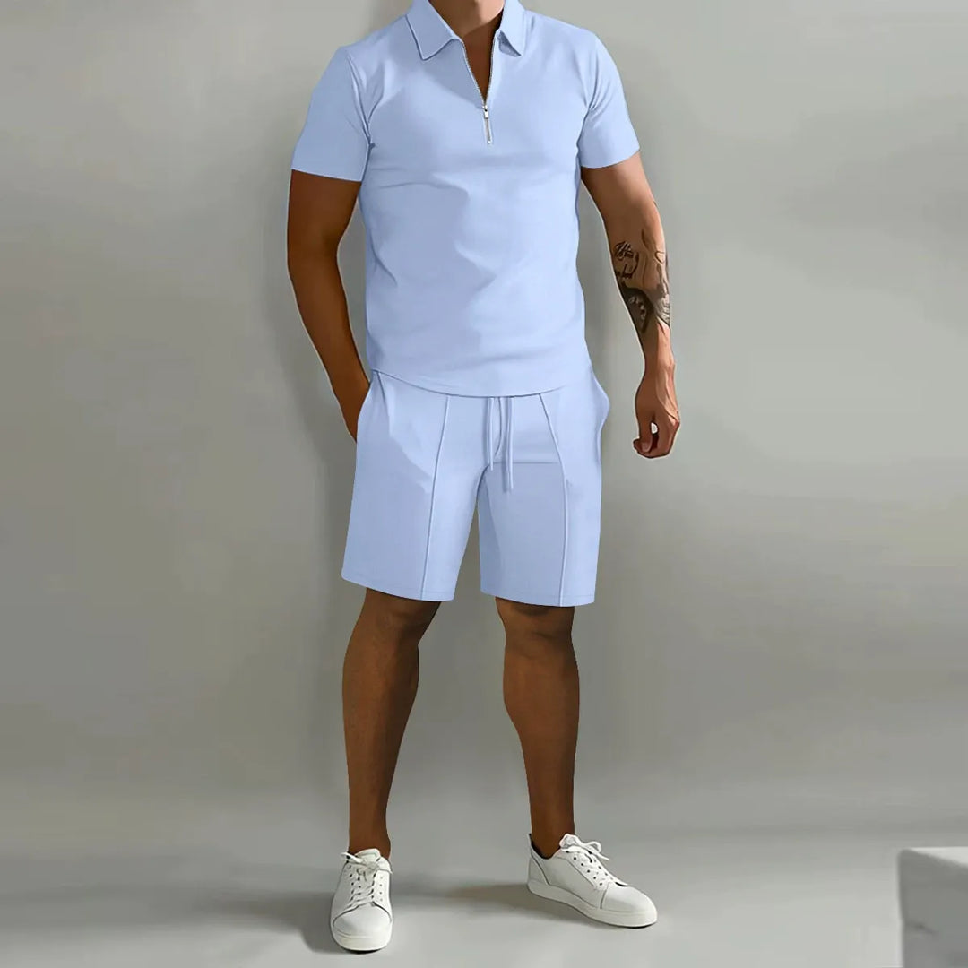 Ensemble polo zippe - Bleu clair