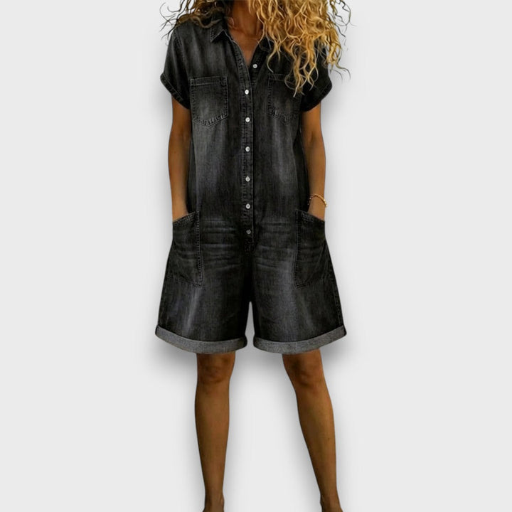 Tess | Salopette courte en coton effet denim